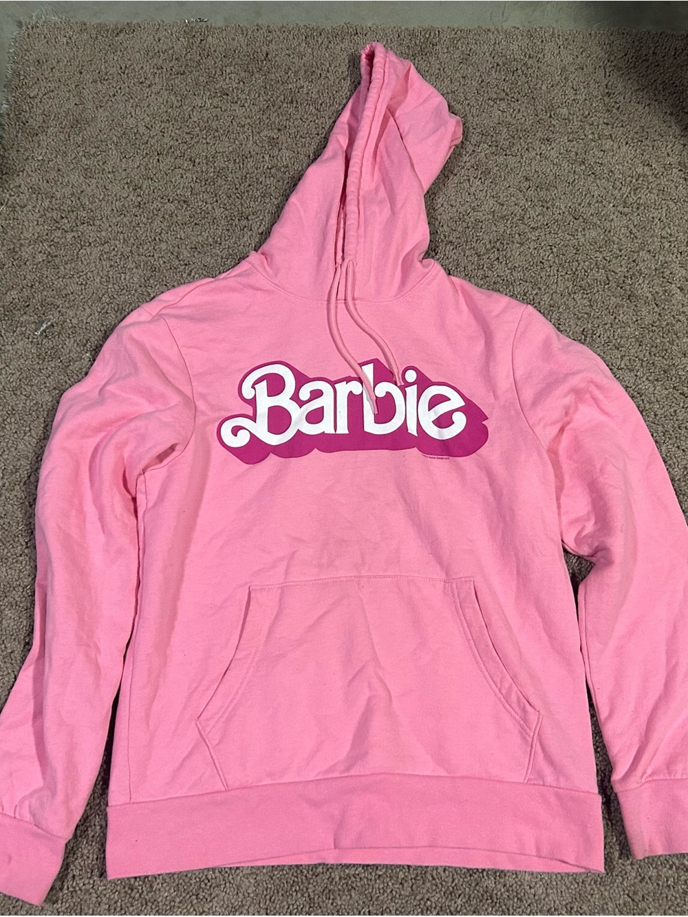 Barbie Hoodie Sweatshirt Womens SMALL Pink Old Navy Pullover